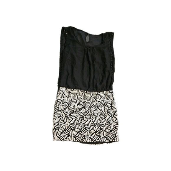 Vintage women's Beaded Flutter Chiffon Ribbon Mini Dress Lined Black Small Rare - Picture 1 of 16